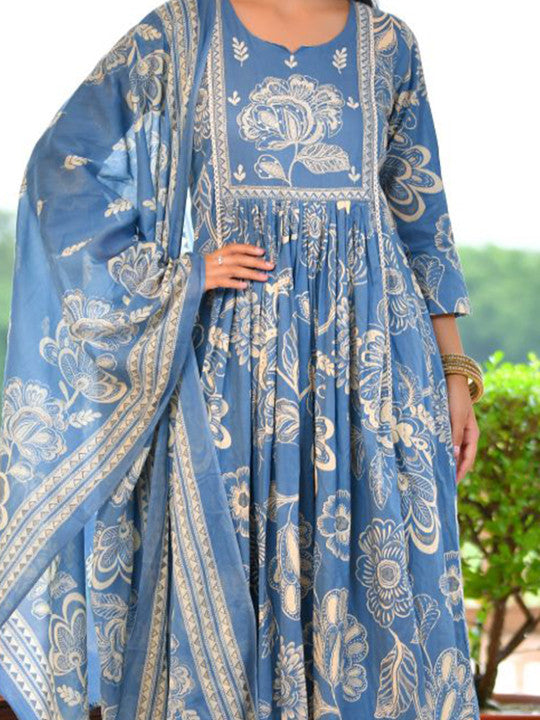 VAASVA JAIPUR Women Floral Printed Anarkali Kurta with Trousers & Dupatta