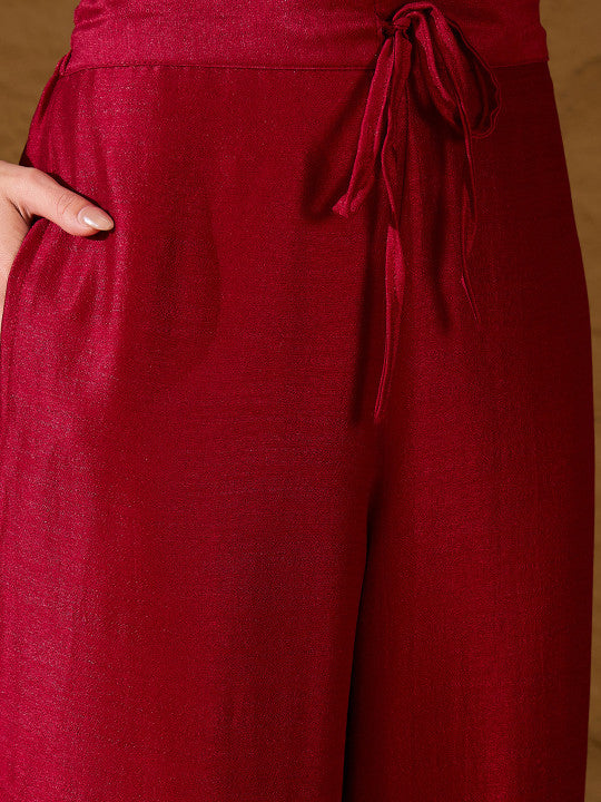 AHIKA Ethnic Motifs Embroidered Straight Kurta with Palazzos & Dupatta