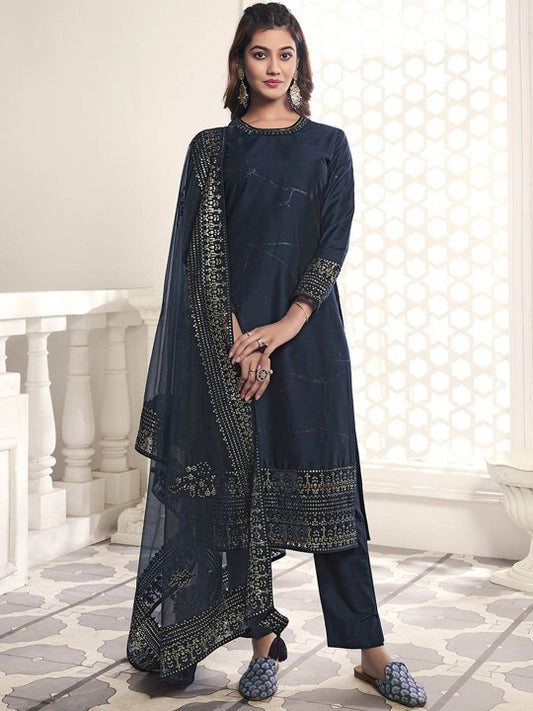 Inddus Abstract Printed Round Neck Sequinned Straight Kurta