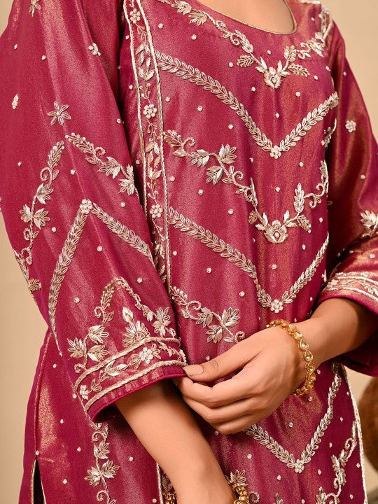 ZARIKALI Floral Embroidered Zardozi Organza Kurta
