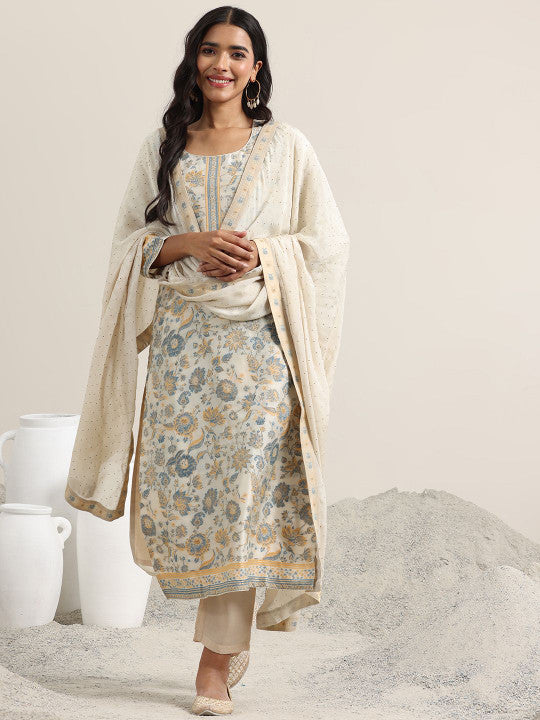 Floral Women Floral Woven Design Regular Kurta with Trousers & With Dupatta