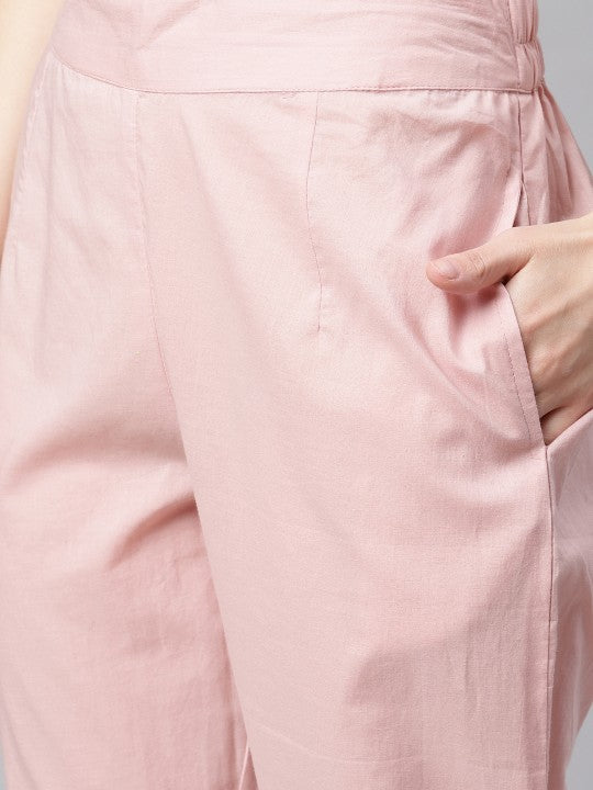 Divena Women Pink Bandhani Printed Regular Gotta Patti Pure Cotton Kurta with Trousers & With Dupatta