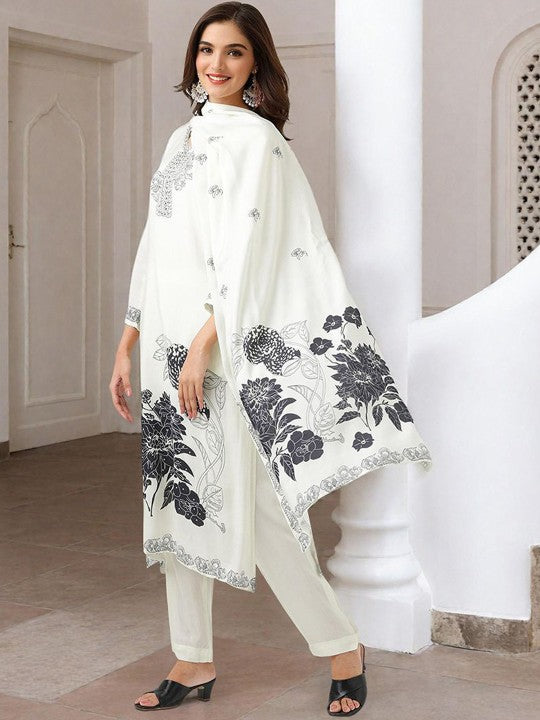 Ishin Floral Printed Pure Cotton Straight Kurta With Trouser & Dupatta