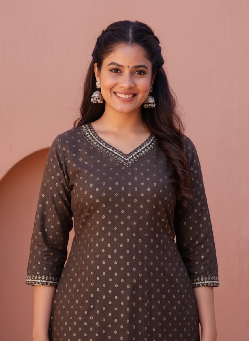 Embroidered Roman silk Gold foil Anarkali Grey Kurta
