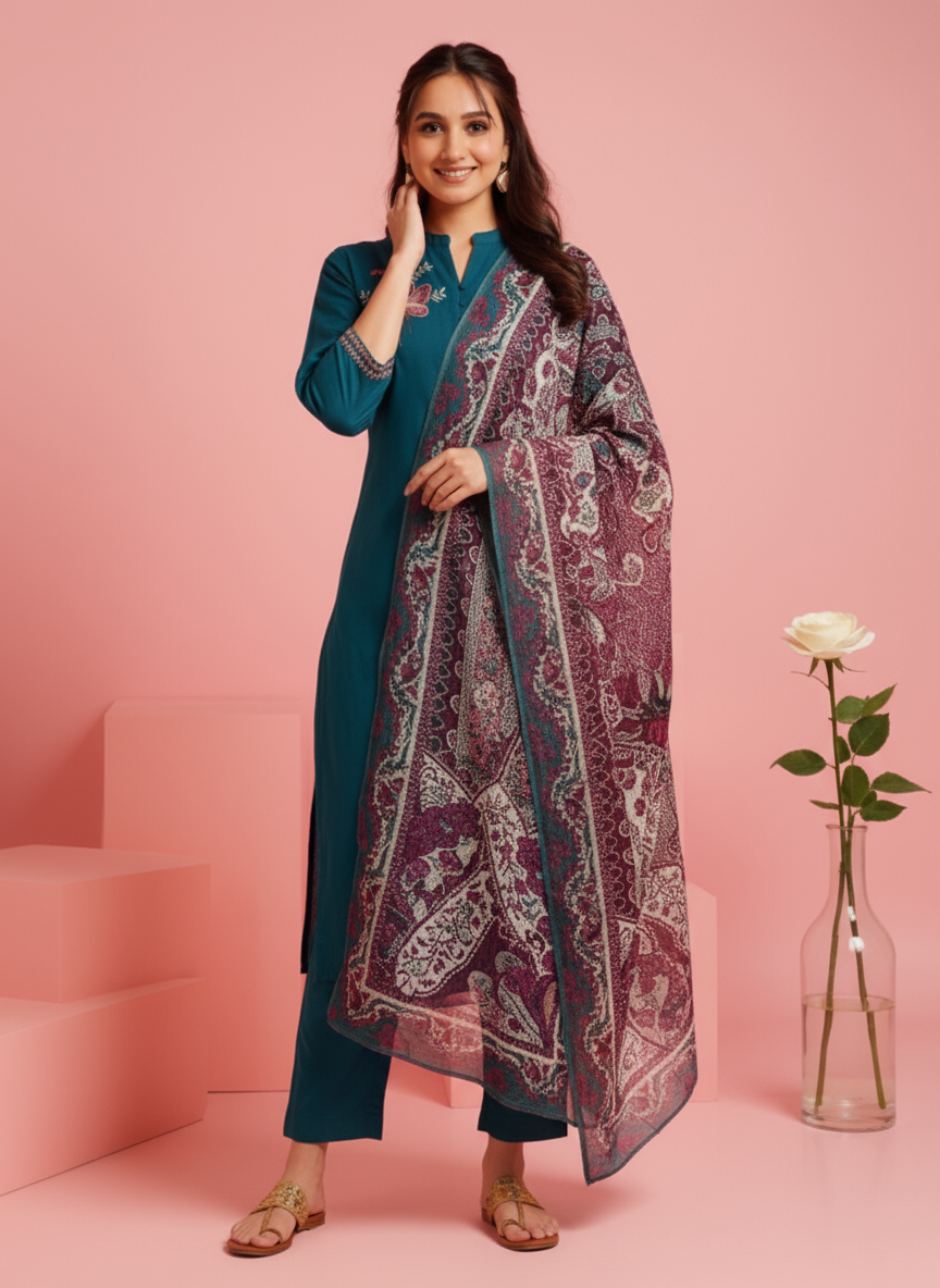Embroidered Cotton SIlk A-line Kurta