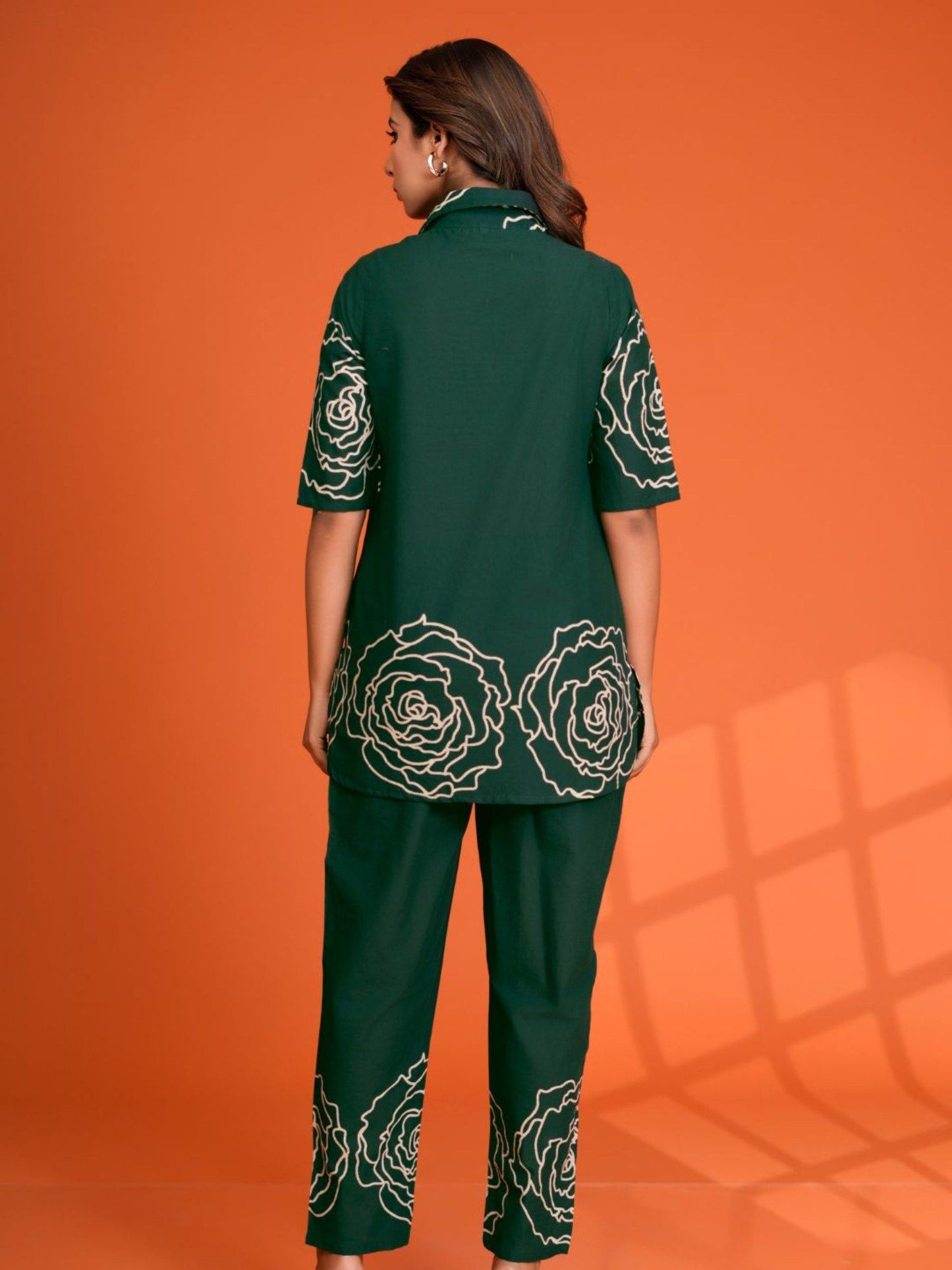 Bottle Green Floral Printed Cotton Co-Ord (Set of 2)