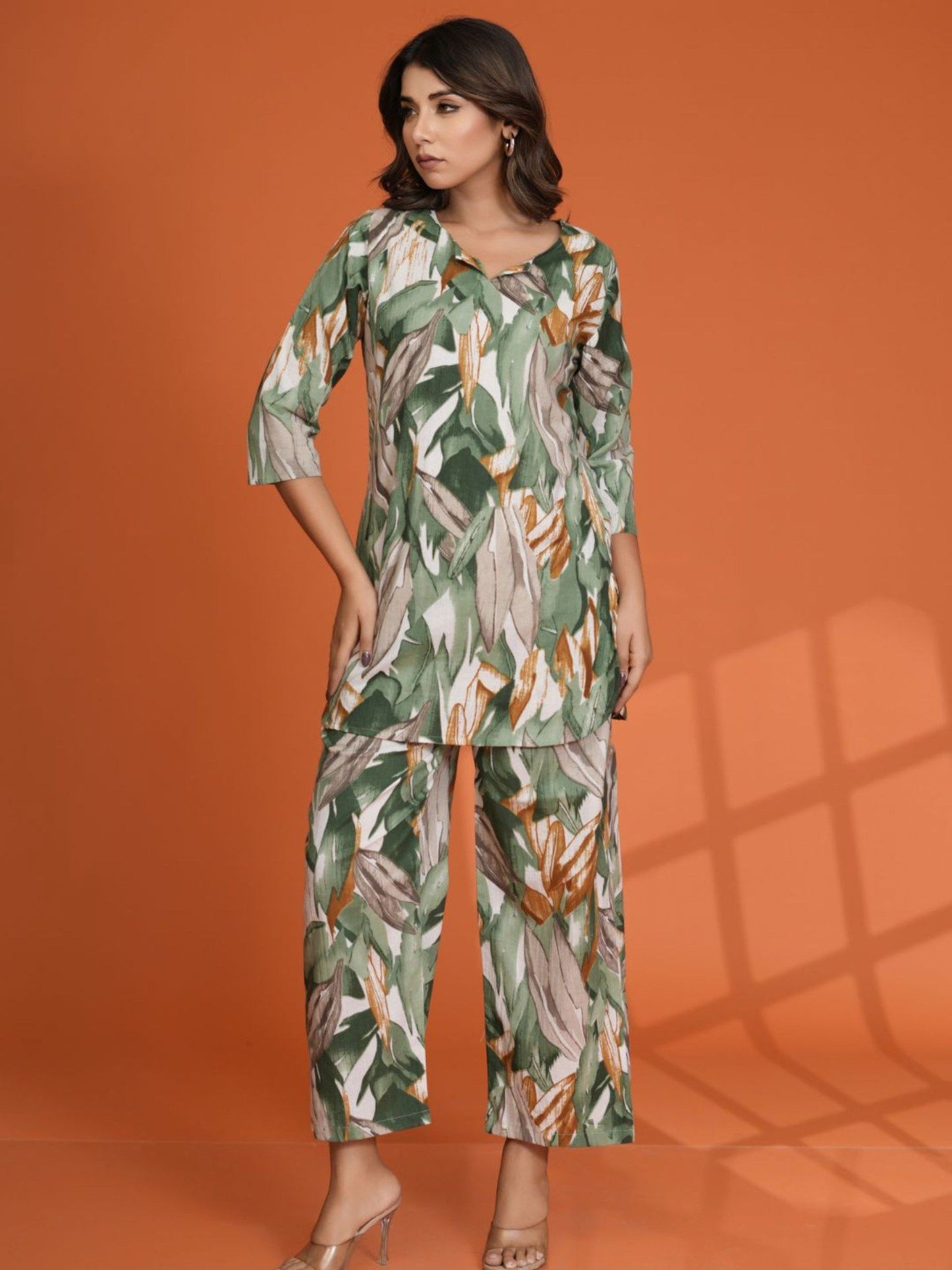 Green Leaf Printed Cotton Cambric Co-Ord (Set of 2)