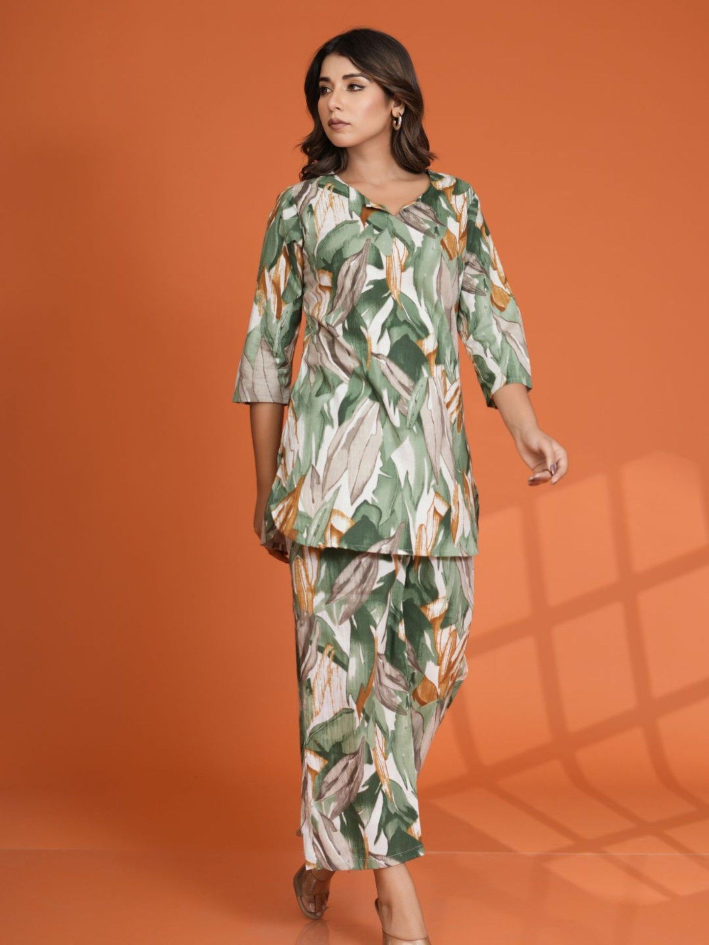 Green Leaf Printed Cotton Cambric Co-Ord (Set of 2)