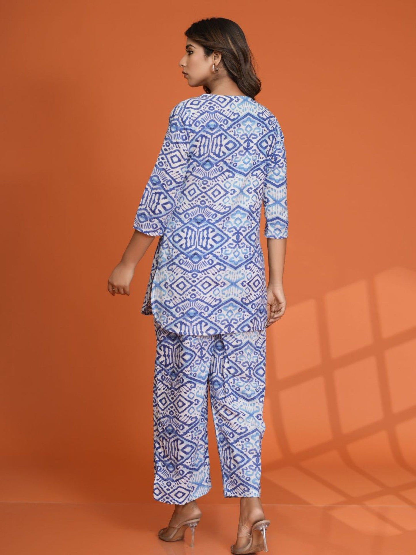Blue Batik Printed Cotton Cambric Co-Ord (Set of 2)