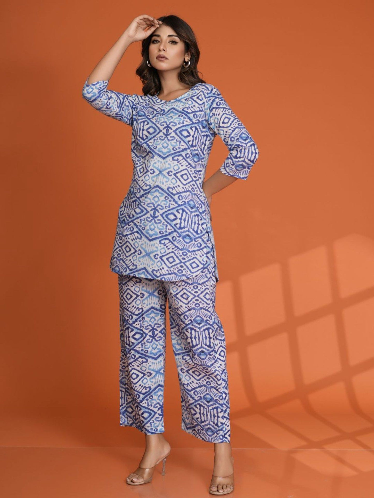 Blue Batik Printed Cotton Cambric Co-Ord (Set of 2)