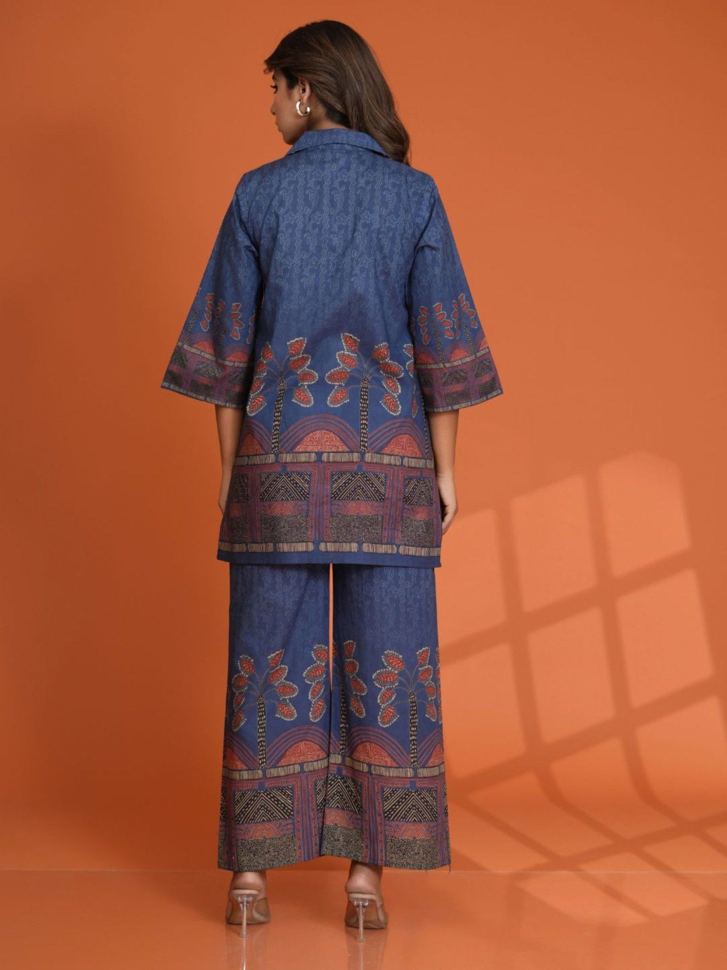 Cobalt Blue Border Printed Beaded Co-Ord (Set of 2)