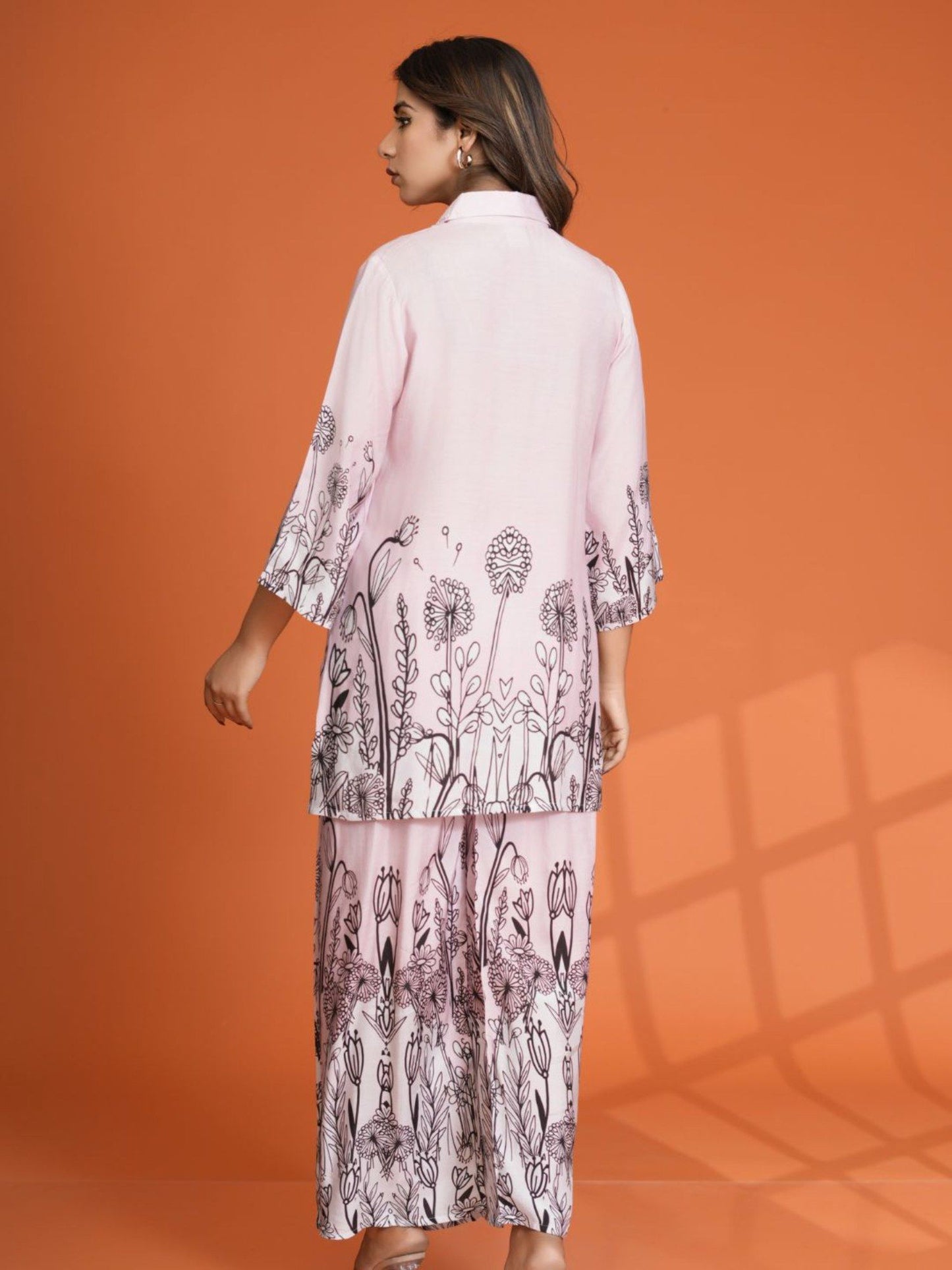 Baby Pink Floral Border Printed Muslin Co-Ord (Set of 2)