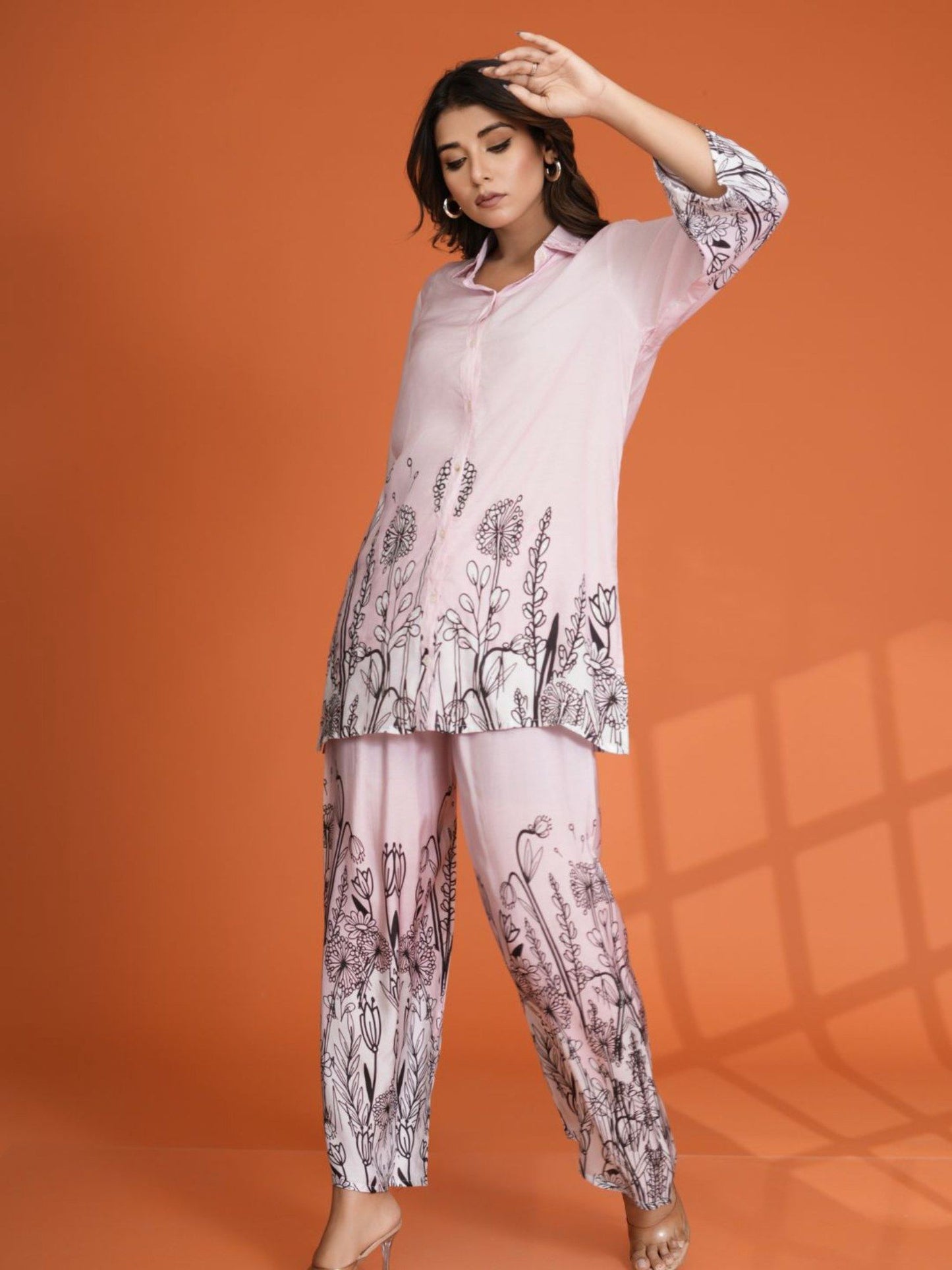 Baby Pink Floral Border Printed Muslin Co-Ord (Set of 2)