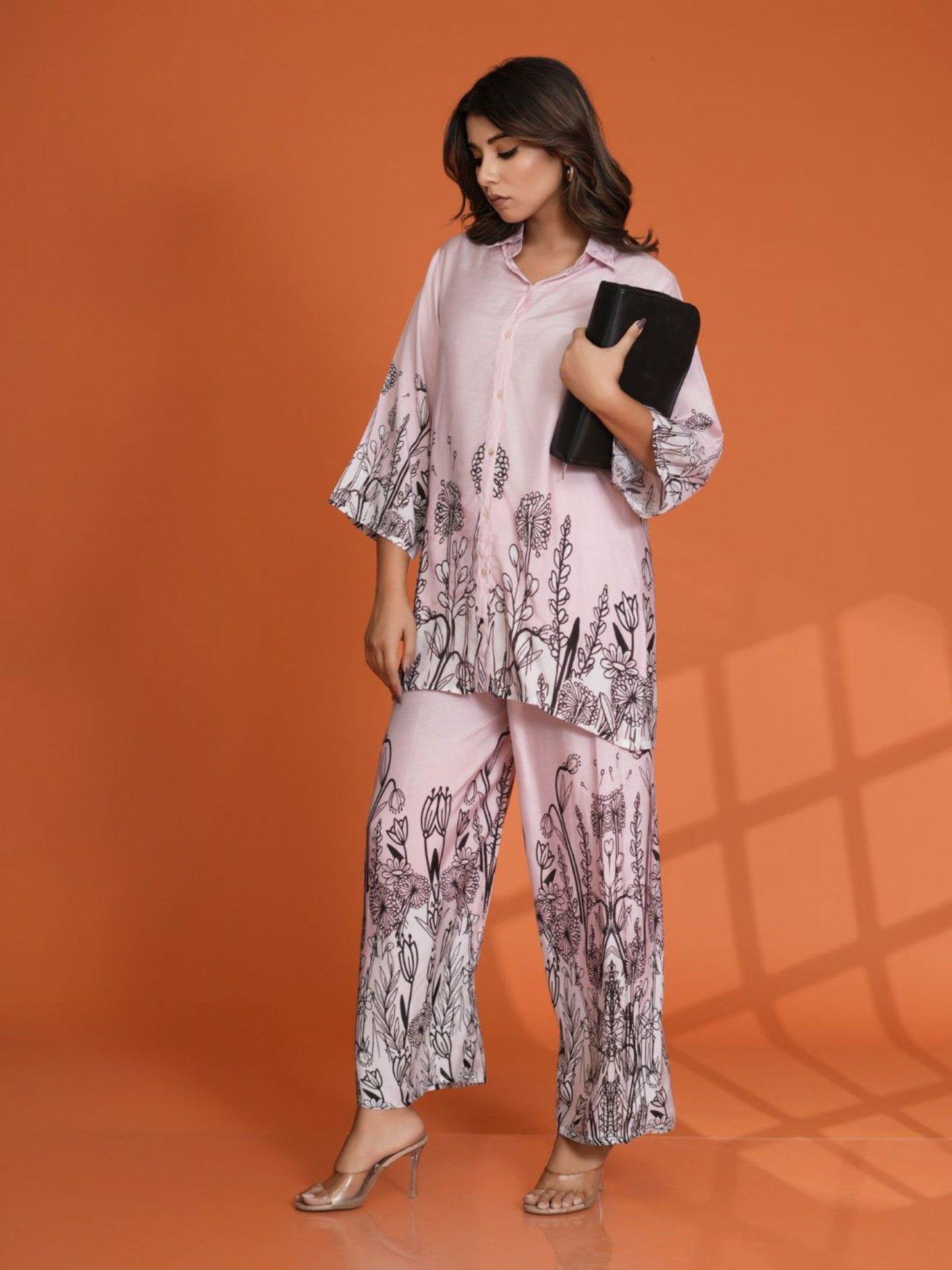 Baby Pink Floral Border Printed Muslin Co-Ord (Set of 2)