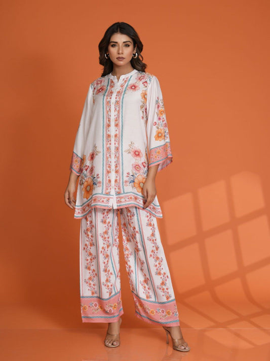 Viscose Muslin Multicolor Floral Printed Co-Ord (Set of 2)
