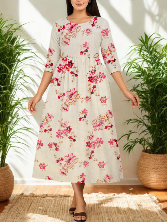Vaidiki Floral Printed Gathered Detail Fit and Flare Maternity Dress