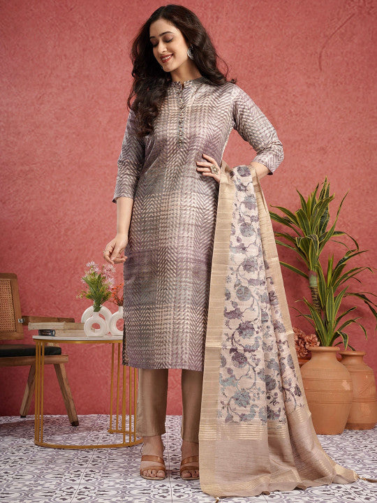 Geetha Creation Women Geometric Self Design Kurta with Trousers & Dupatta