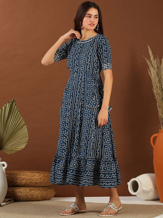 Inddus Women Bandhini Printed Gotta Detailed Ethnic Dress