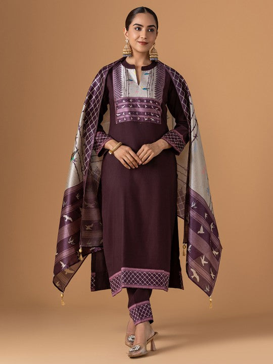 WOMEN PLUS Women Abstract Printed Kurta with Trousers & Dupatta