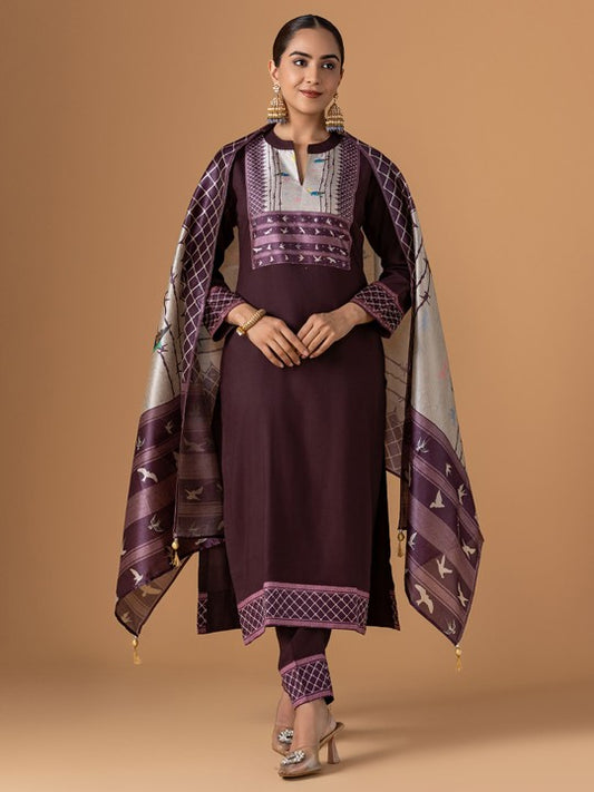 WOMEN PLUS Women Abstract Printed Kurta with Trousers & Dupatta