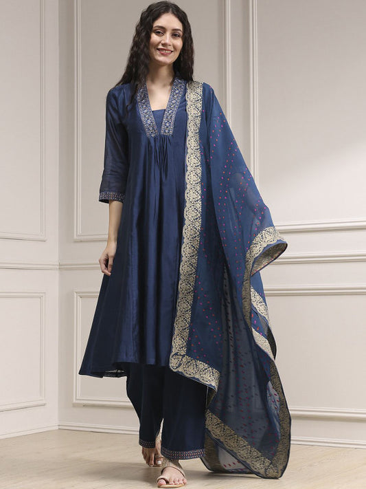Biba Women Ethnic Motifs Embroidered Regular A-Line Kurta with Palazzos & With Dupatta