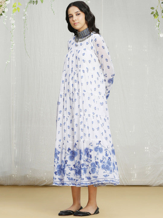 Printed Cotton Tiered Maxi Dress