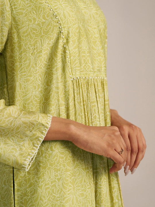 Ganga Printed Mandarin Collar Tunic With Trouser Co-Ords