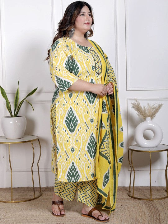 Swasti Floral Printed Regular Pure Cotton Straight Kurta With Trousers And Dupatta