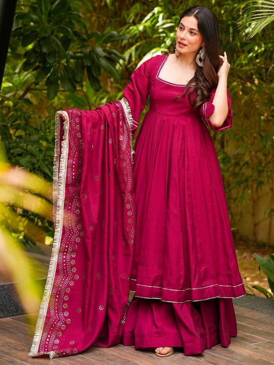 Idaho Clothing Women Solid Anarkali Kurta with Palazzos & Dupatta