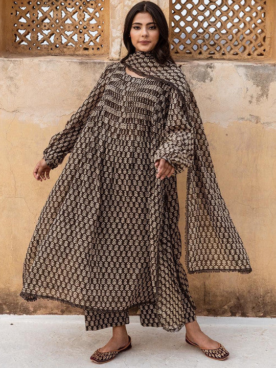 GoSriKi Women Ethnic Motifs Printed A-Line Kurta with Palazzo & Dupatta
