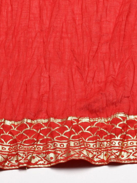 Biba Striped Embroidered Beads & Stones Pure Cotton Anarkali Kurta with Churidar & Dupatta