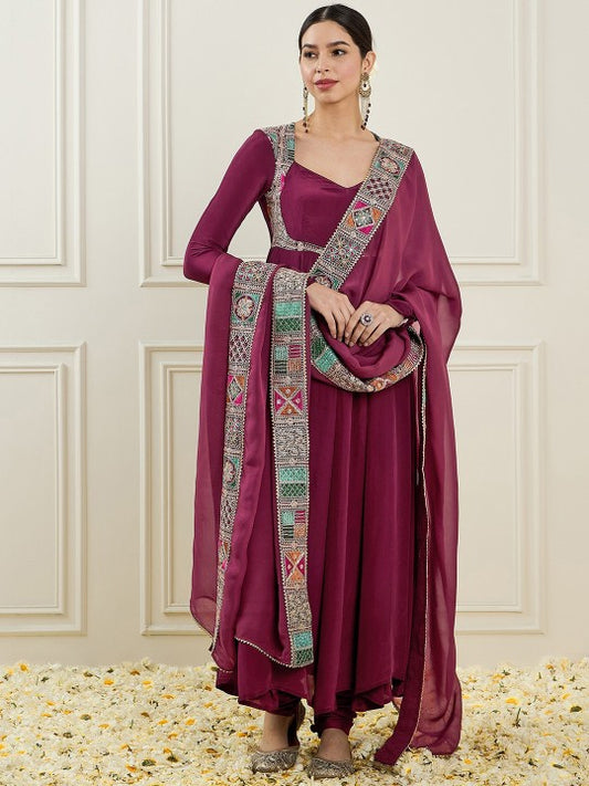ADORNIA Woven Design Embroidered Thread Work Anarkali Kurta