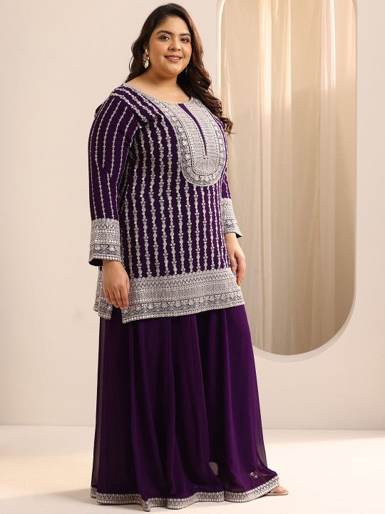 EXTRA LOVE BY LIBAS Plus Size Floral Embroidered Sequinned Kurta