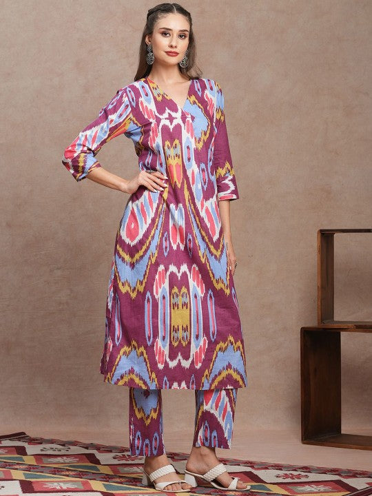 FASHOR Printed Pure Cotton Tunic With Trousers