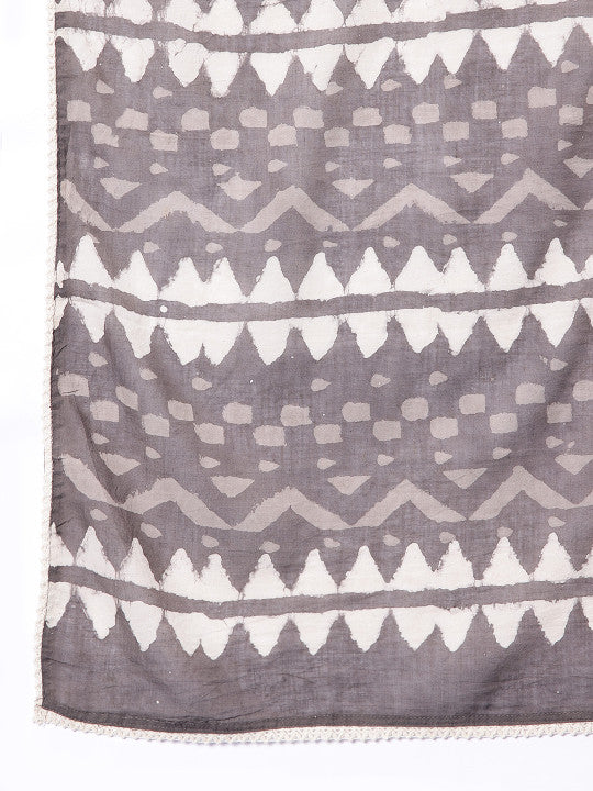 Taavi Woven legacy Pure Cotton Dobby Panelled A-Line Kurta With Palazzos & Dupatta