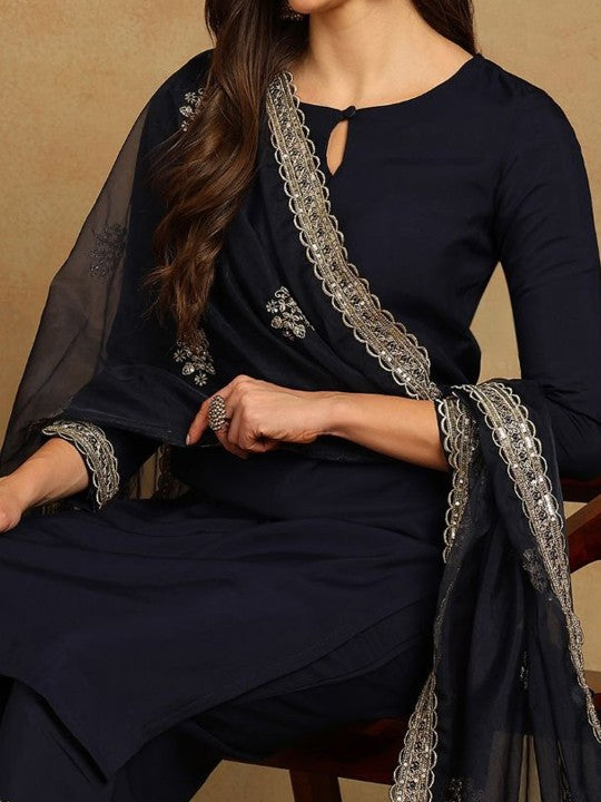 House of Pataudi Women Solid Embroidered Straight Kurta