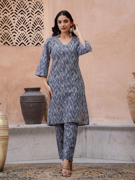 Geometric Printed Thread Work Pure Cotton Co-Ord (Set of 2)