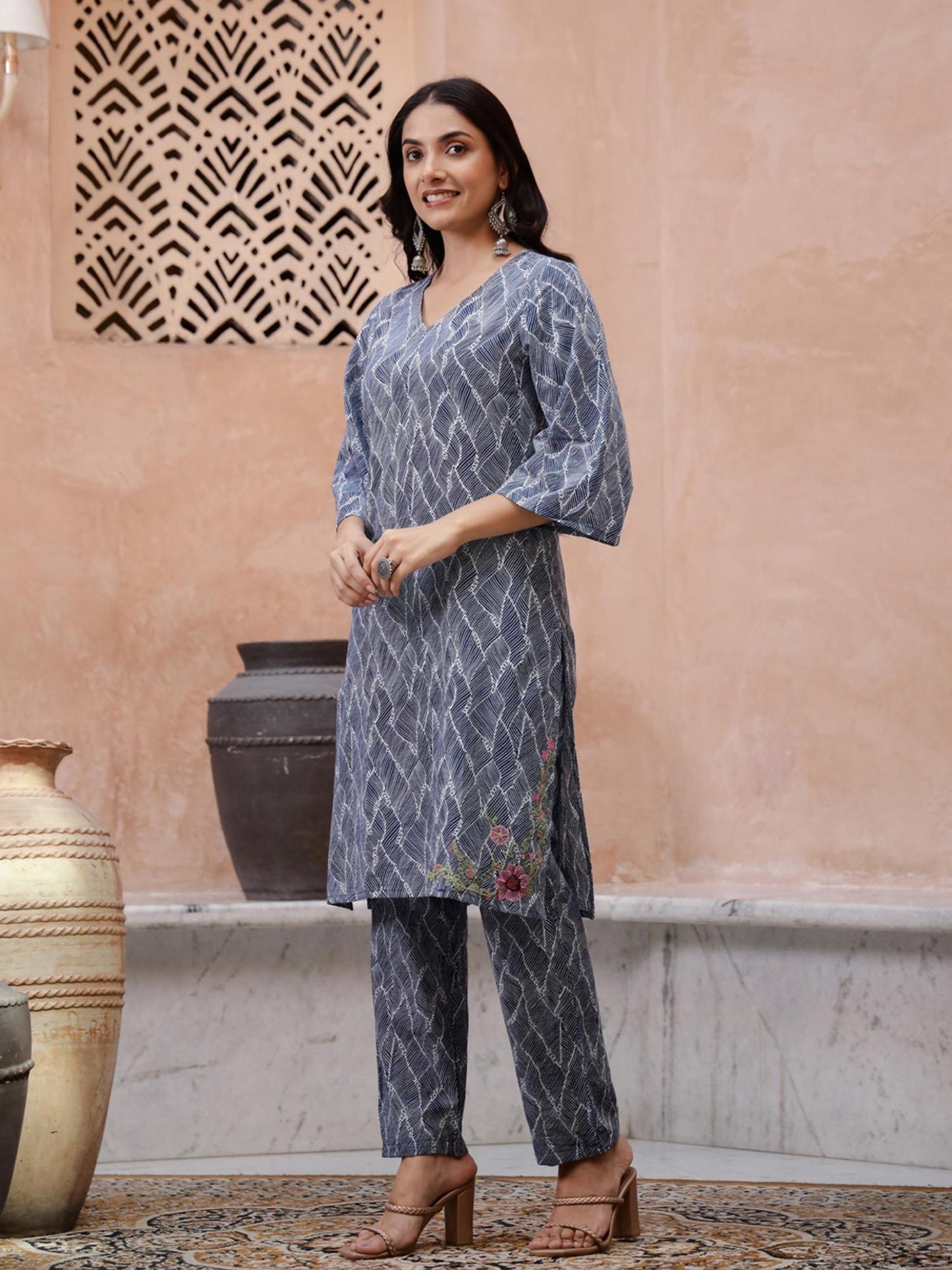 Geometric Printed Thread Work Pure Cotton Co-Ord (Set of 2)