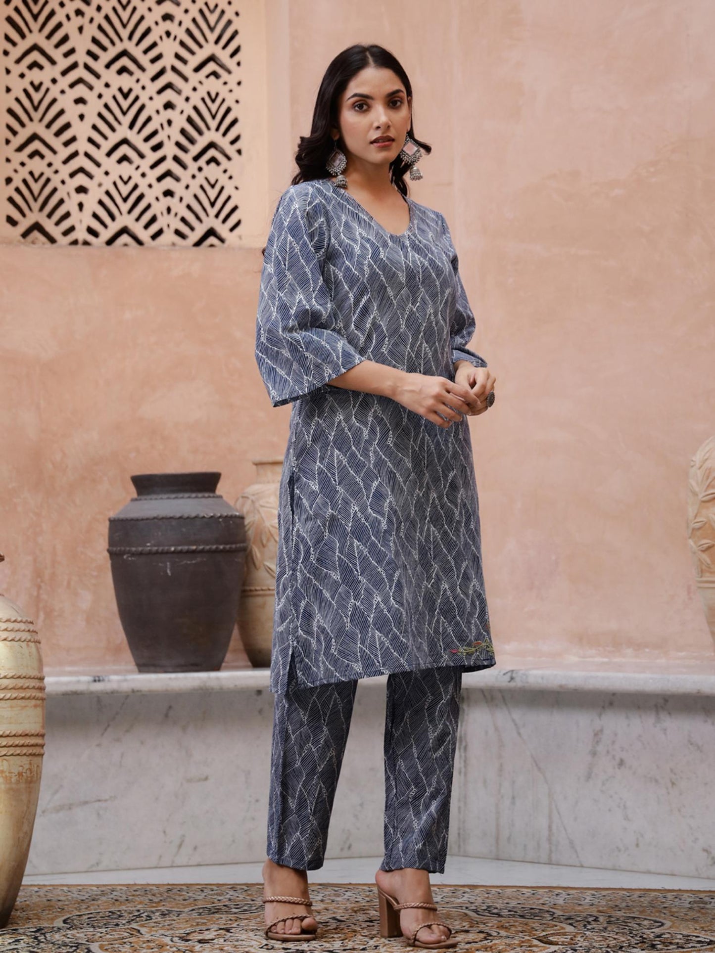 Geometric Printed Thread Work Pure Cotton Co-Ord (Set of 2)