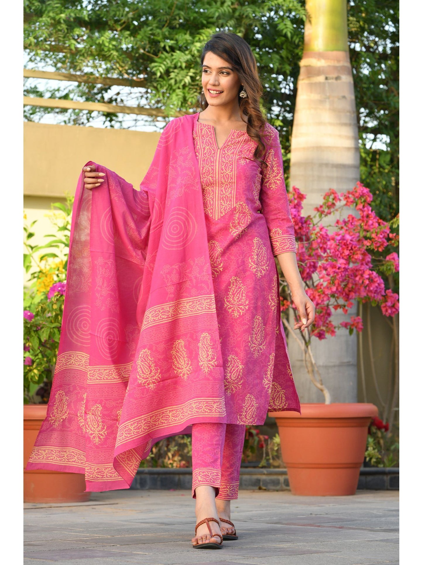 Abhati Block Printed Kurta-Pants &amp; Dupatta (Set of 3)