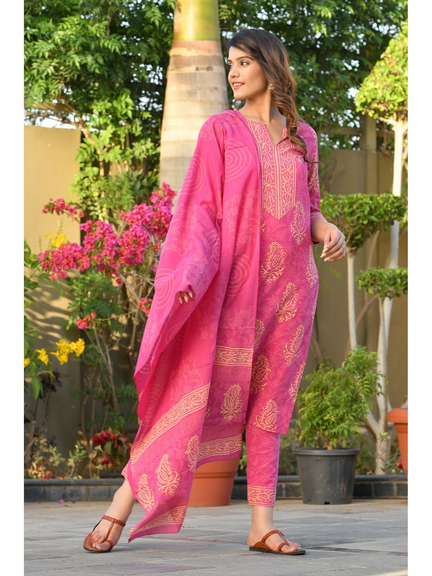 Abhati Block Printed Kurta-Pants &amp; Dupatta (Set of 3)