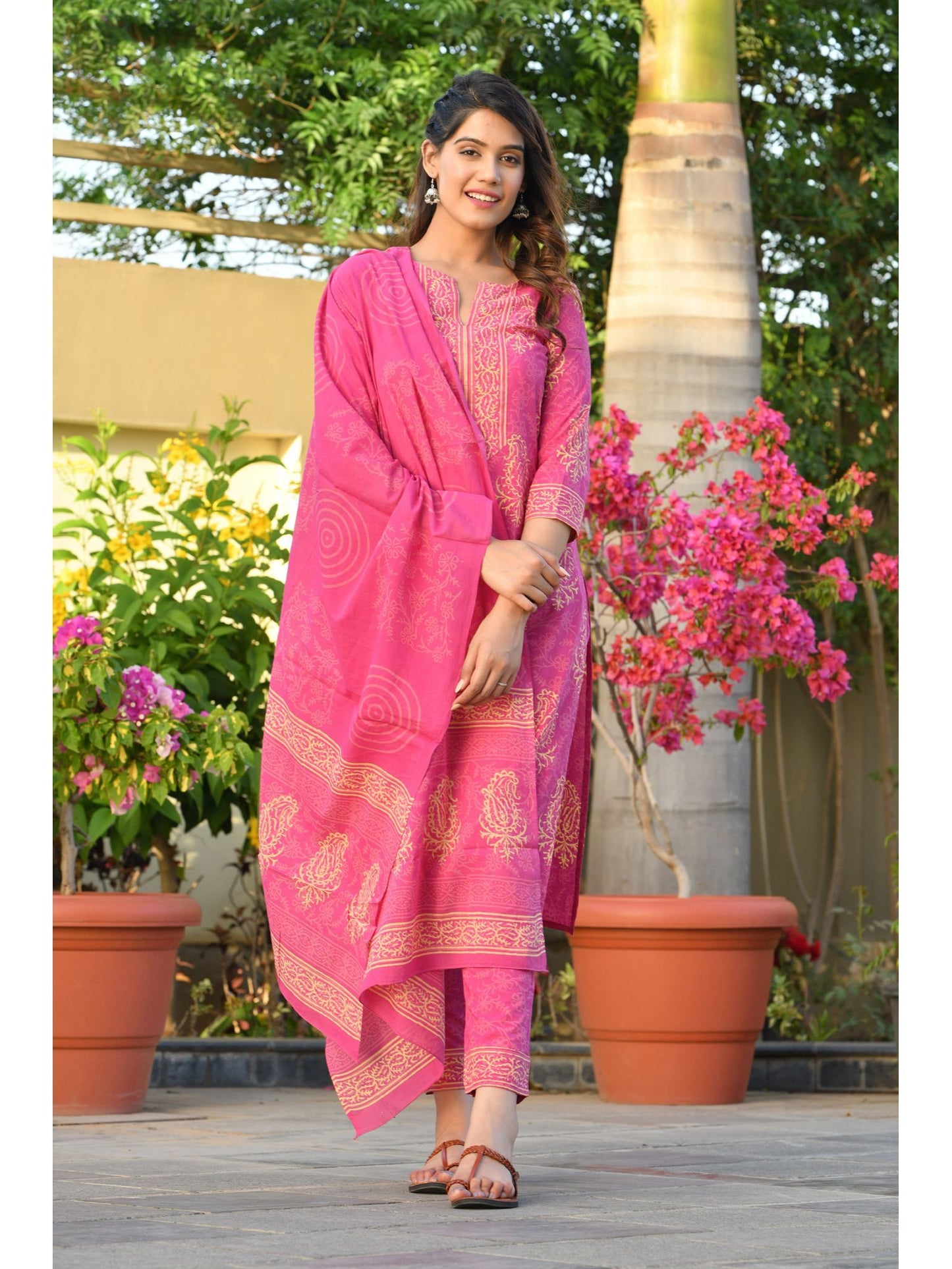 Abhati Block Printed Kurta-Pants &amp; Dupatta (Set of 3)