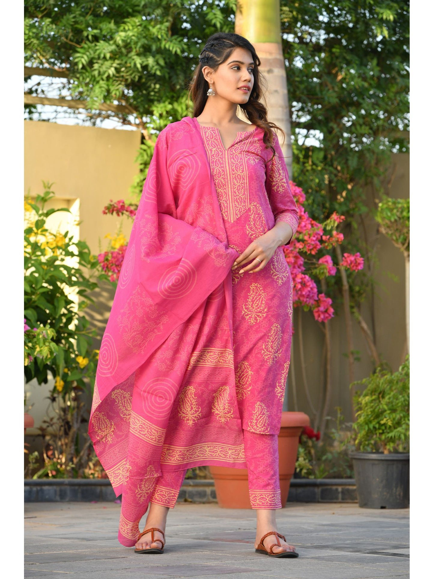 Abhati Block Printed Kurta-Pants &amp; Dupatta (Set of 3)