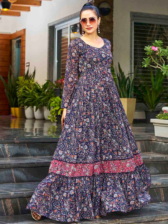 CHANSI Floral-Printed Gown Maxi Dress