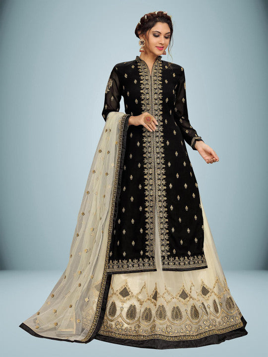 Trendmalls Women Floral Embroidered Regular Beads and Stones Kurta with Skirt & Dupatta