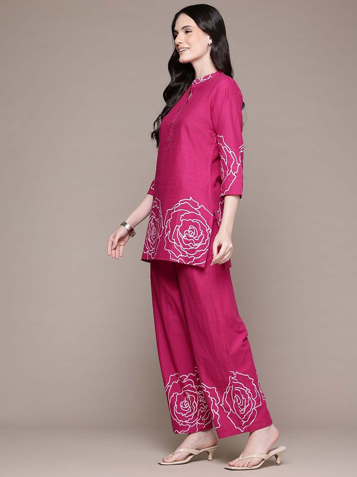 A-Line Style Cotton Fabric Pink Color Tunic with Palazzo Co-Ord (Set of 2)