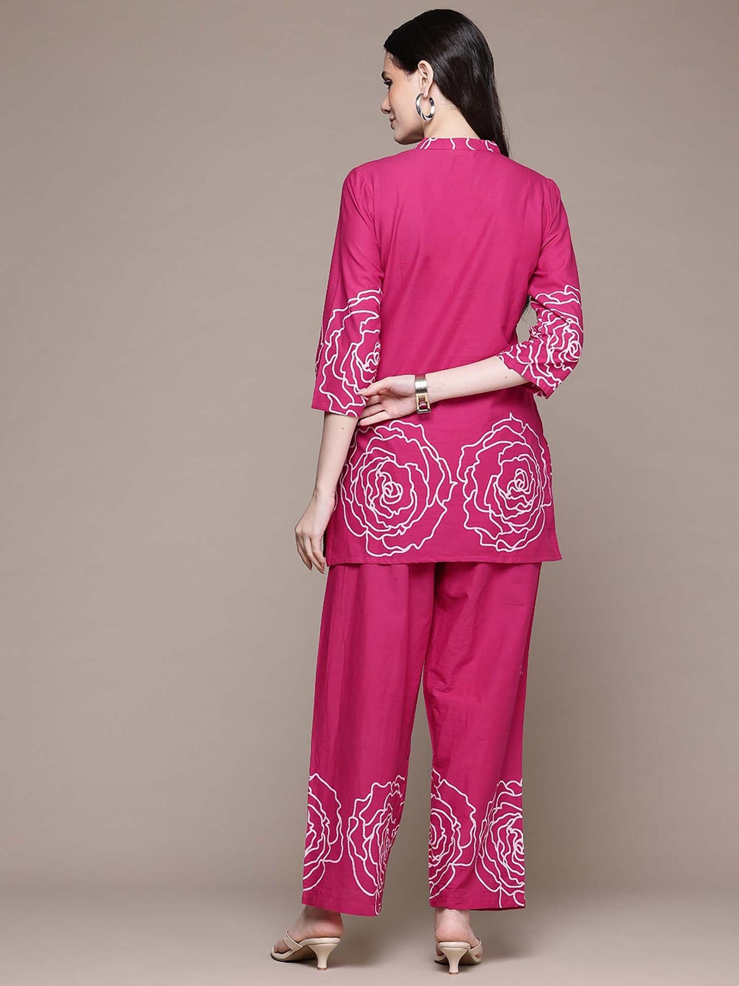 A-Line Style Cotton Fabric Pink Color Tunic with Palazzo Co-Ord (Set of 2)