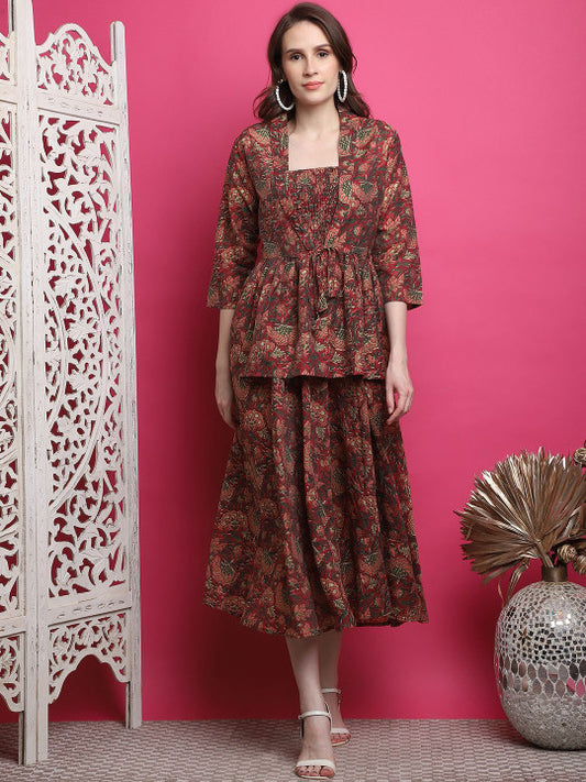Aawari Ethnic Motif Fit & Flare Midi Dress