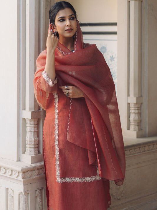 anayna Women Embroidered Panelled Kurta with Trousers & With Dupatta