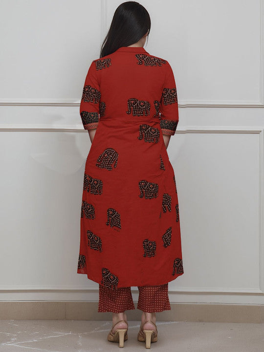 GoSriKi Printed Anarkali Kurta with Trousers & Dupatta